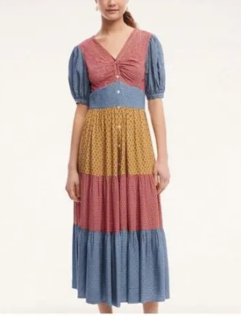 Brooks Brothers Multicolor Tiered Maxi Dress - Blue, Red, Mustard
